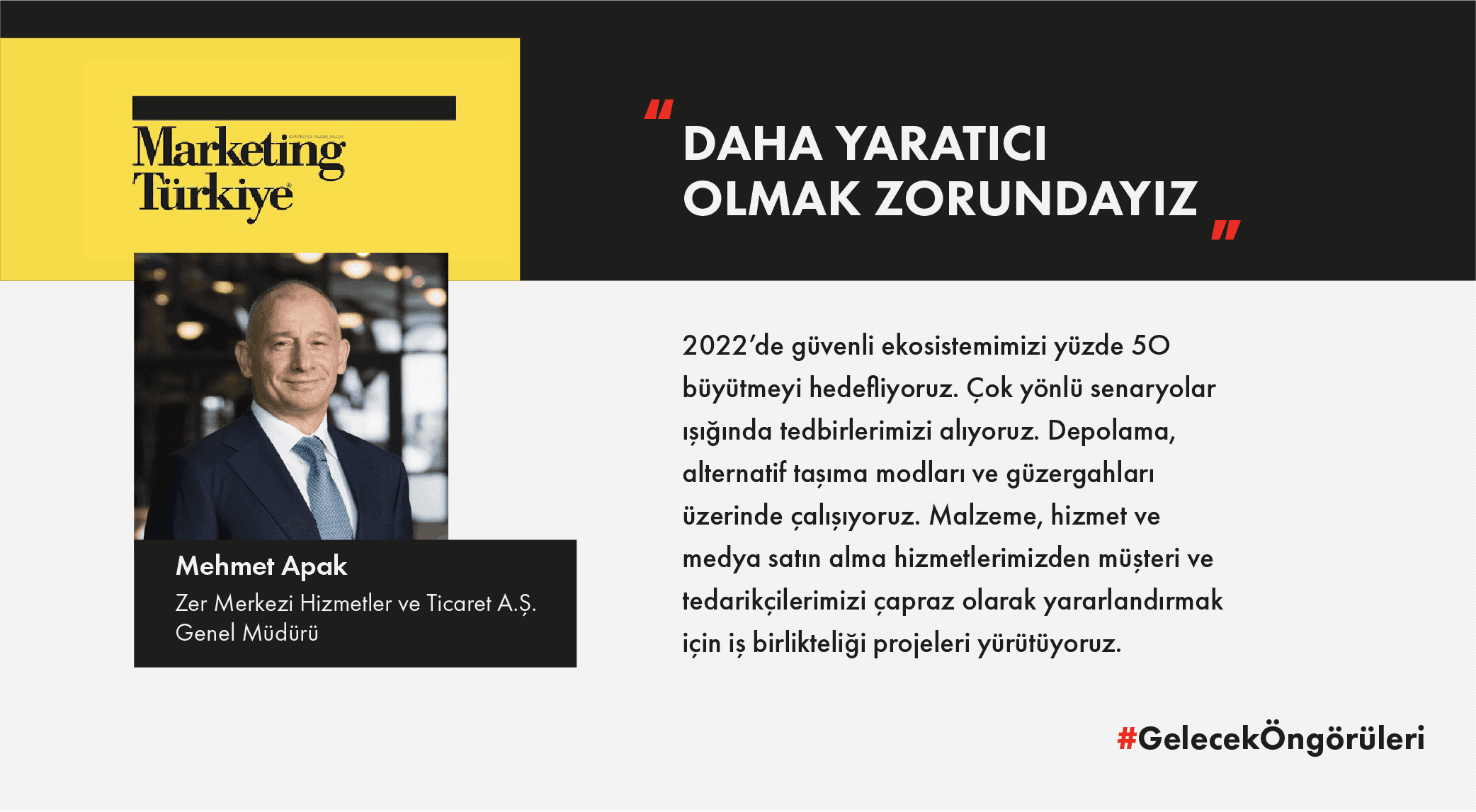 Mehmet Apak, 2022 yılına dair öngörülerini Marketing Türkiye dergisine anlattı